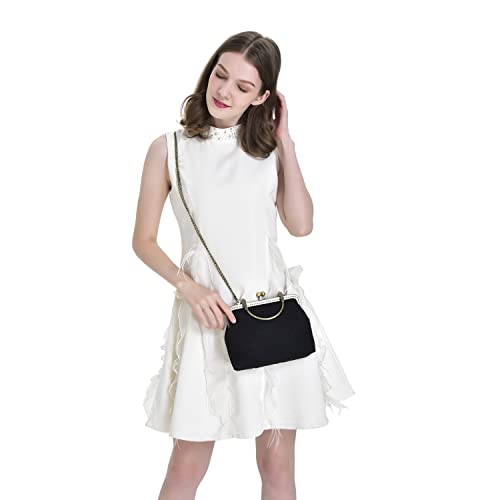 Rejolly Women Vintage Kiss Lock Evening Purse Top Handle Handbag Lace Crossbody Shoulder Clutch Bag with Chain Strap Black