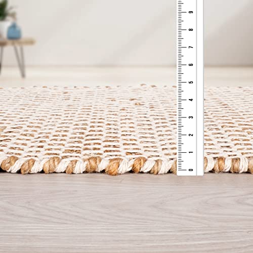 Jute Cotton Rug 2x3 Feet (24x36 inches) Hand Woven by Skilled Artisans, Farmhouse Style, for Any Room of Your Home décor – Honeycomb Weave Construction - Natural Jute Cotton Rug