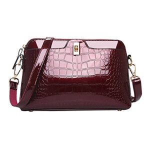 Goodbag Women Crocodile Pattern Leather Clutch Purse Multiple Pocket Evening Bag Crossbody Bag Handbag Wine Red