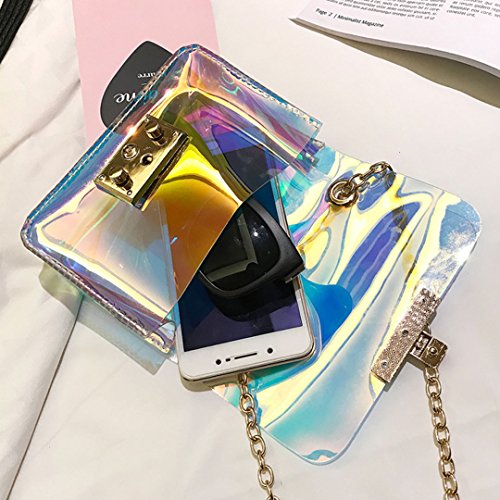 Buddy Supplies Buddy Transparent Hologram Shoulder Bag Glitter Chain Purse Cross Body Sling Bag, Clear, One Size