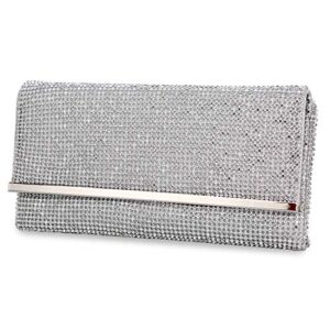 tanpell women’s soft rhinestone crystal evening clutch bags bling purse with detachable chain for prom party silver