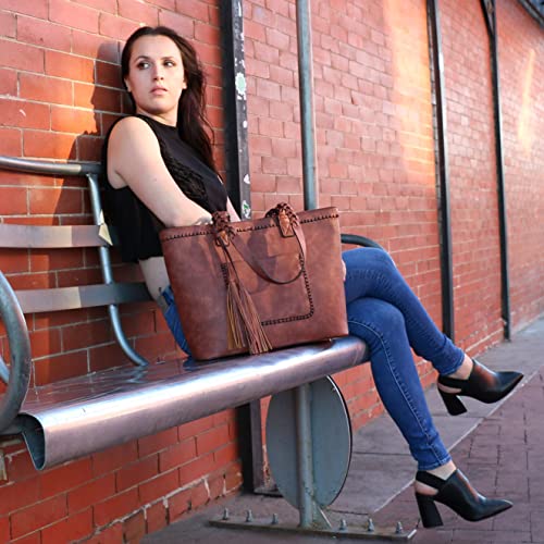 Lady Conceal Concealed Carry Purse - Locking Cora Stitched Gun Tote (Mahogany)