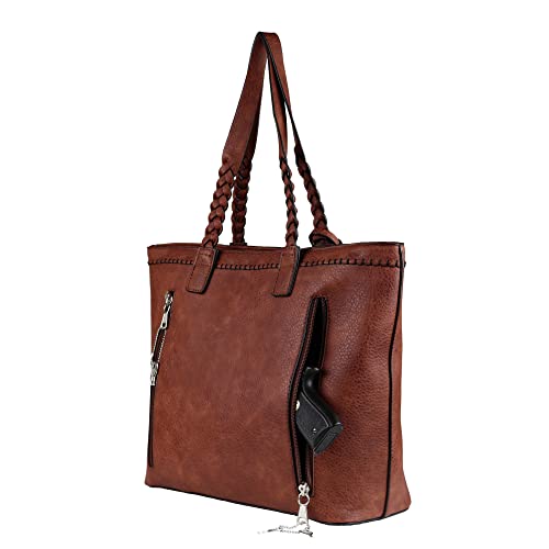 Lady Conceal Concealed Carry Purse - Locking Cora Stitched Gun Tote (Mahogany)