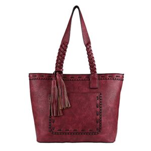Lady Conceal Concealed Carry Purse - Locking Sophia Stitched Tote (Burgundy)