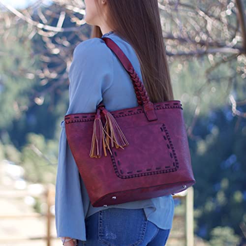 Lady Conceal Concealed Carry Purse - Locking Sophia Stitched Tote (Burgundy)
