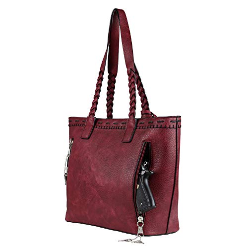 Lady Conceal Concealed Carry Purse - Locking Sophia Stitched Tote (Burgundy)