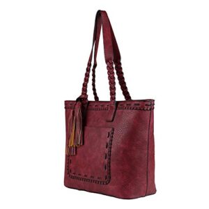 Lady Conceal Concealed Carry Purse - Locking Sophia Stitched Tote (Burgundy)