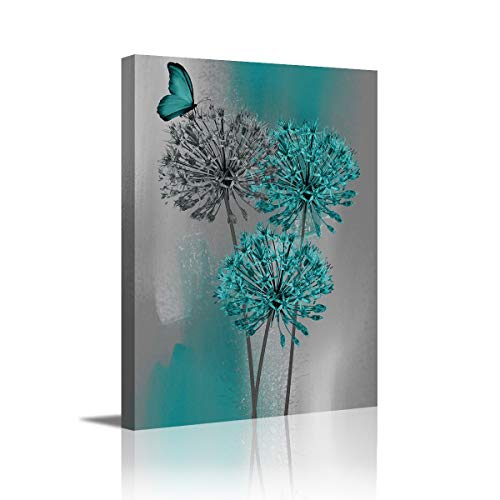 Kingsleyton Teal Gray Butterfly Pictures Wall Art Canvas Farmhouse Prints Photo Modern Flower Black and White Poster Paintings Home Decoration Giclee Artwork Wood Frame Ready to Hang 16"x20"