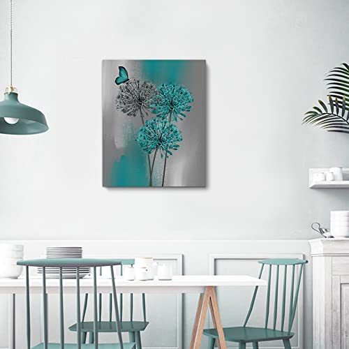 Kingsleyton Teal Gray Butterfly Pictures Wall Art Canvas Farmhouse Prints Photo Modern Flower Black and White Poster Paintings Home Decoration Giclee Artwork Wood Frame Ready to Hang 16"x20"