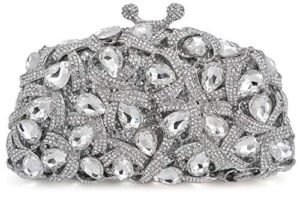 mossmon luxury crystal clutch rhinestones evening bag (silver)