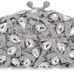 MOSSMON Luxury Crystal Clutch Rhinestones Evening Bag (Silver)