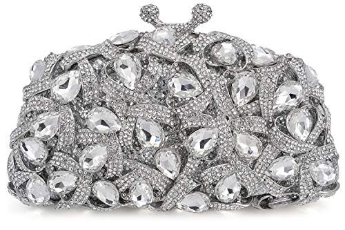 MOSSMON Luxury Crystal Clutch Rhinestones Evening Bag (Silver)