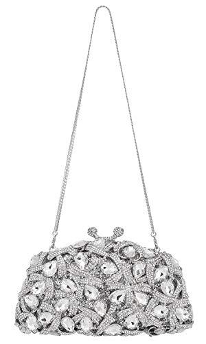 MOSSMON Luxury Crystal Clutch Rhinestones Evening Bag (Silver)