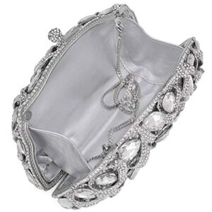 MOSSMON Luxury Crystal Clutch Rhinestones Evening Bag (Silver)