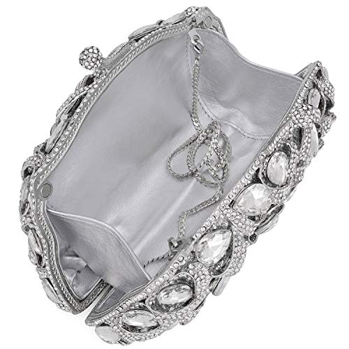 MOSSMON Luxury Crystal Clutch Rhinestones Evening Bag (Silver)