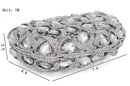 MOSSMON Luxury Crystal Clutch Rhinestones Evening Bag (Silver)