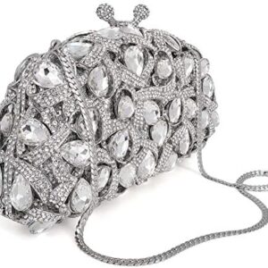 MOSSMON Luxury Crystal Clutch Rhinestones Evening Bag (Silver)