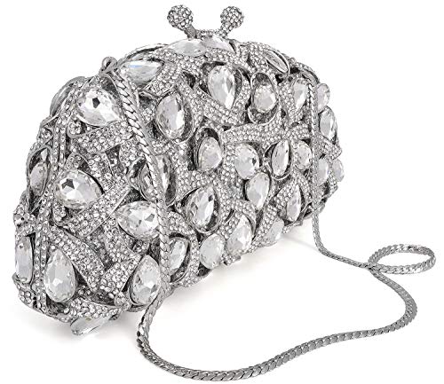 MOSSMON Luxury Crystal Clutch Rhinestones Evening Bag (Silver)