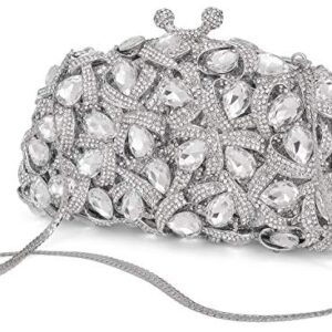 MOSSMON Luxury Crystal Clutch Rhinestones Evening Bag (Silver)