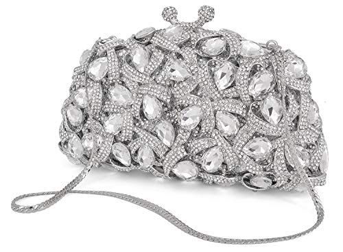 MOSSMON Luxury Crystal Clutch Rhinestones Evening Bag (Silver)