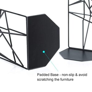 SRIWATANA Bookends Black, Decorative Metal Book Ends Supports for Shelves, Unique Geometric Design(1 Pair/2 Pieces)