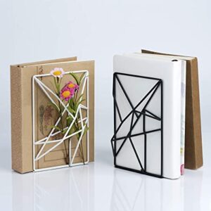 SRIWATANA Bookends Black, Decorative Metal Book Ends Supports for Shelves, Unique Geometric Design(1 Pair/2 Pieces)