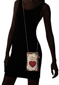 Mary Frances Queen of Hearts Beaded Playing Card Crossbody Phone Bag, silver