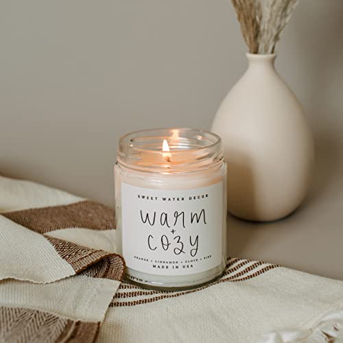 Sweet Water Decor Warm and Cozy Candle | Pine, Orange, Cinnamon, and Fir Winter Scented Soy Candles for Home | 9oz Clear Jar, 40 Hour Burn Time, Made in the USA