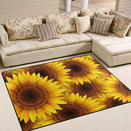 senya Large Area Rugs 6'8" x 4'10" Yellow Sunflowers Lightweight Non Slip Water-Repellent Floor Mat for Living Room Bedroom Home Deck