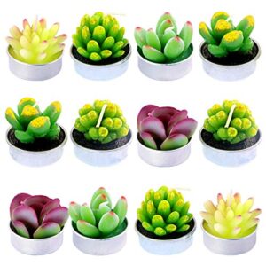 swpeet 12pcs decorative succulent cactus tealight candles kit, cute smokeless succulent plants perfect for candles festival wedding props and house-warming party (n0.4-candle)