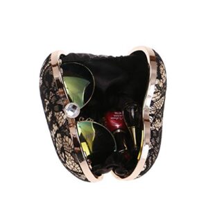 Womens Lace Evening Bag Party Clutch Purse Elegant Heart Shape Wedding Handbag Black