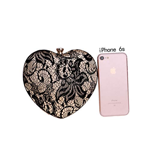 Womens Lace Evening Bag Party Clutch Purse Elegant Heart Shape Wedding Handbag Black