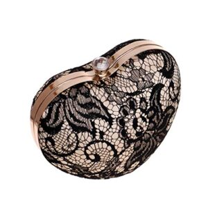 Womens Lace Evening Bag Party Clutch Purse Elegant Heart Shape Wedding Handbag Black