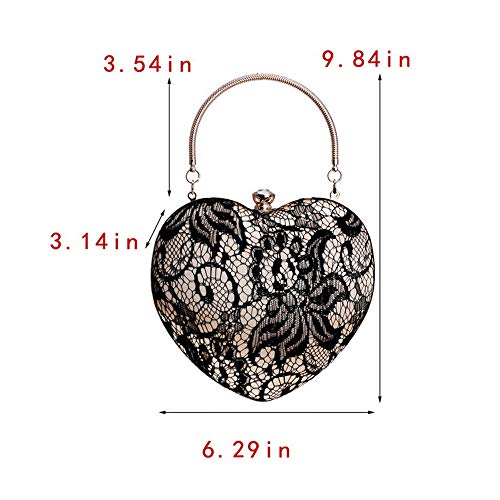 Womens Lace Evening Bag Party Clutch Purse Elegant Heart Shape Wedding Handbag Black