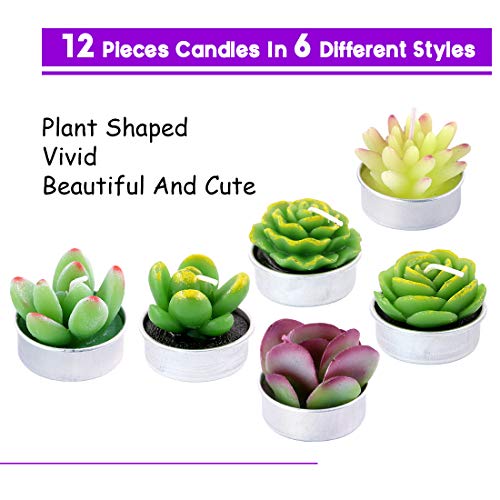 Swpeet 12Pcs Decorative Succulent Cactus Tealight Candles Kit, Cute Smokeless Succulent Plants Perfect for Candles Festival Wedding Props and House-Warming Party (N0.5-Candle)