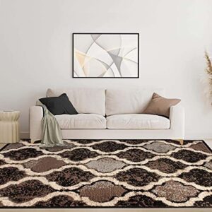 superior indoor large area rug for kitchen, bedroom, living room, entryway, hallway, dorm, with jute backing, perfect for hardwood floors, viking modern trellis design, 6 ft. x 9 ft, chocolate