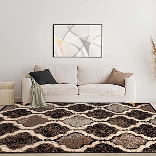 SUPERIOR Indoor Large Area Rug for Kitchen, Bedroom, Living Room, Entryway, Hallway, Dorm, with Jute Backing, Perfect for Hardwood Floors, Viking Modern Trellis Design, 6 ft. x 9 ft, Chocolate