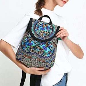MAZEXY Handmade Embroidered Backpack for Women, Boho Shoulder Bag Vintage Ethnic Flower Cross-body Bag (Blue)