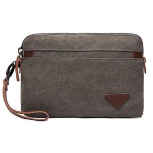 canvas wristlet bag large clutch bag wallet purse zipper pouch handbag organizer with leather strap for men
