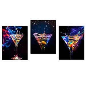 biuteawal – 3 piece wall art colorful sparkling wine pictures painting on canvas wine drinks art print for party decoration modern bar pub home dining room wall decor