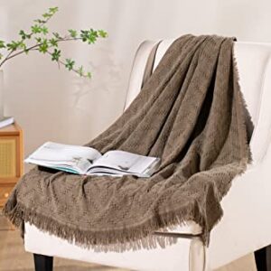 KASENTEX 100% Cotton Throw Blanket Soft Knitted(Brown, 60x50)