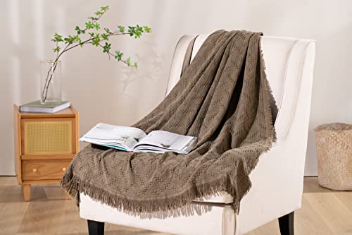 KASENTEX 100% Cotton Throw Blanket Soft Knitted(Brown, 60x50)