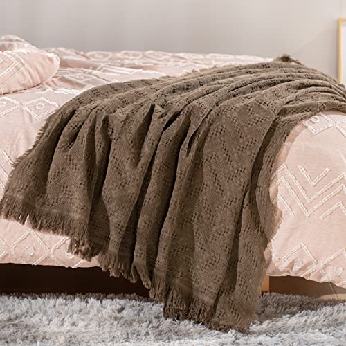 KASENTEX 100% Cotton Throw Blanket Soft Knitted(Brown, 60x50)