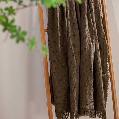 KASENTEX 100% Cotton Throw Blanket Soft Knitted(Brown, 60x50)