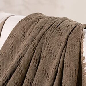 KASENTEX 100% Cotton Throw Blanket Soft Knitted(Brown, 60x50)