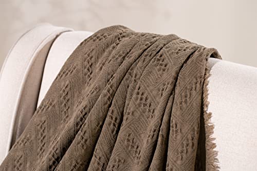 KASENTEX 100% Cotton Throw Blanket Soft Knitted(Brown, 60x50)