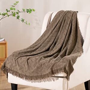 KASENTEX 100% Cotton Throw Blanket Soft Knitted(Brown, 60x50)