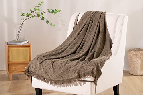 KASENTEX 100% Cotton Throw Blanket Soft Knitted(Brown, 60x50)