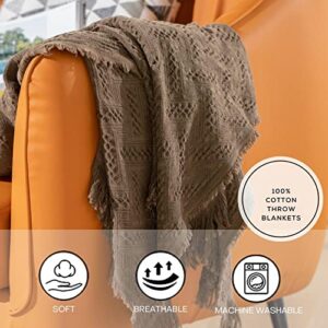 KASENTEX 100% Cotton Throw Blanket Soft Knitted(Brown, 60x50)