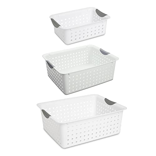 Sterilite Set of Ultra Plastic Storage Baskets with Handles Including 12 Small, 12 Medium, and 6 Large Containers for Home Organization, 30 Count